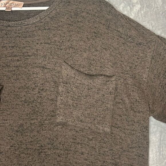 Philosophy Raw Hemmed Soft Heathered Brown Crew Short Sleeve Sweater Size XL - Picture 6 of 9